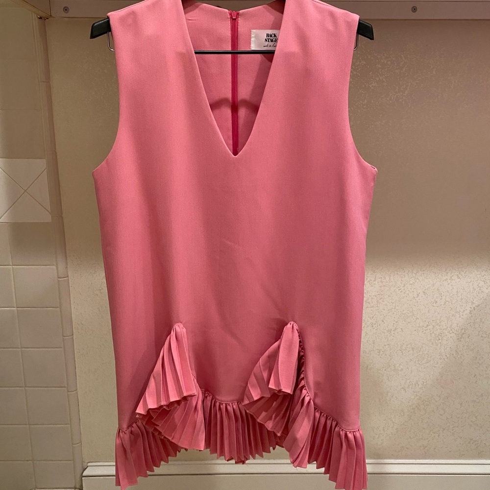 Pink b neck dress with pleated bottom details